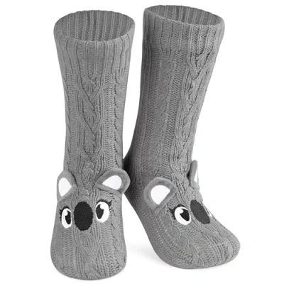Afbeelding van Antislipsokken voor dames, winter, pantoffels, dieren, fantasie, cadeau cocooning, eenheidsmaat 37 41, Koala grijs