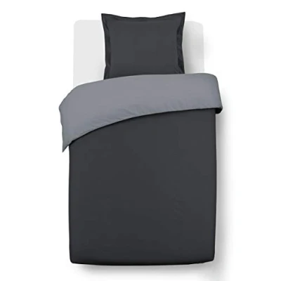 Image de VISION Parure de couette bicolore 100% coton 1 housse 140x200cm et taie doreiller 65x65cm Gris / Anthracite
