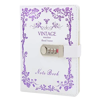 Afbeelding van NectaRoy Notitieboek met cijferslot, dagboek hangslot, notitieboek, geheim notitieblok van PU leer, voor kantoor, kaarten, penhouder, afmetingen 215 x 150 mm