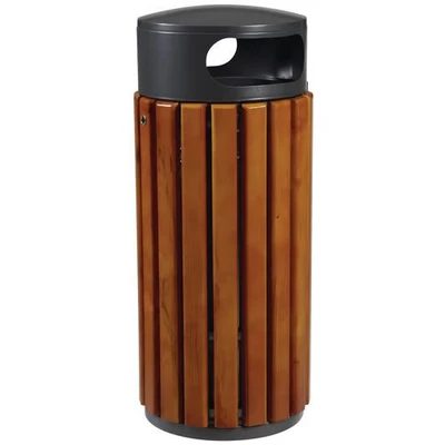 Afbeelding van Buitenafvalbak staal met houten latten Zeno 60 liter