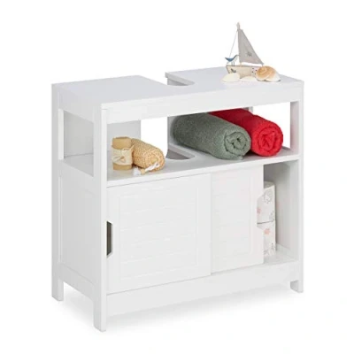 Afbeelding van Relaxdays wastafelonderkast wit wastafelmeubel 60 cm badkamerkast hout wastafelkast