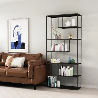 Afbeelding van Boekenkast Vehmaa schap staal 188x85x35 cm zwart mat