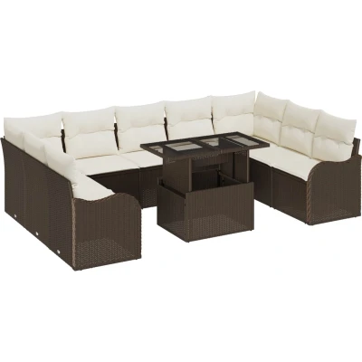 Afbeelding van vidaXL 10 delige tuinsofa set met kussens bruin poly rattan