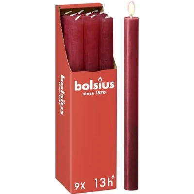 Afbeelding van Bolsius rood rustiek tafelkaarsen dinerkaarsen 9 stuks (13 uur) Delicate Red