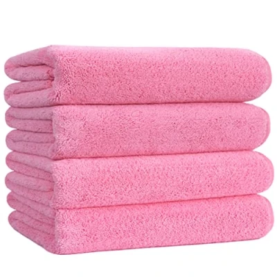 Afbeelding van Polyte 4 microvezel badhanddoeken sneldrogend / pluisvrij roze 145 x 76 cm