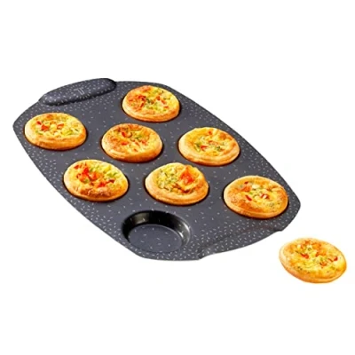 Afbeelding van Tefal PerfectBake Mini J5734902 taartvorm, 8 quiches, antiaanbaklaag, gerecycled en recyclebaar aluminium, goudkleurig, gemaakt in Frankrijk,