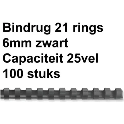Afbeelding van Bindrug GBC 6mm 21rings A4 zwart 100stuks
