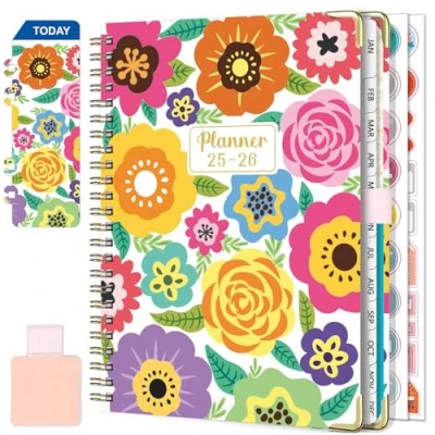 Afbeelding van NEYSA Agenda 2025 2026 Semainier Spirale de Juillet Juin (12 mois) A5 Scolaire Avec boucle stylo,Règle Signet &amp; Autocollants plan (Orange)