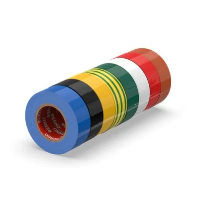 Afbeelding van ERKO Set van 8 kleurrijke pvc isolatietape 19 mm x 20 m Voor het repareren elektrische kabels Zeer flexibel met sterke hechting Chemisch bestendig Waterdicht