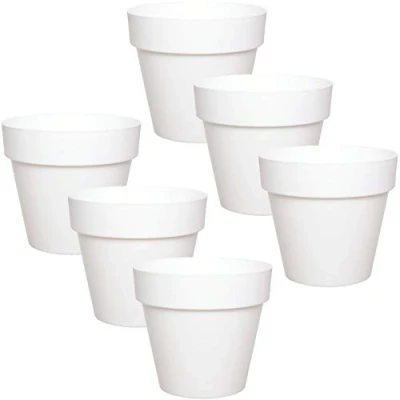 Afbeelding van set bloempotten, 3 van 6 stuks, 12 of 14 cm hoog, kleurig, ronde bloempot, bloemenvaas, plantenbak, plantenpotten, kruidenpot, binnen en buiten, onbreekbaar.