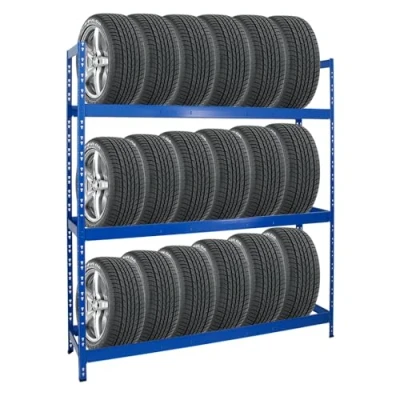 Afbeelding van PROREGAL Tiger XL Bandenrek H x B D 200 180 45 cm belastbaar tot 300 kg 21 banden (205/55 R16) blauw werkplaatsrek, opslagrek, kelderrek