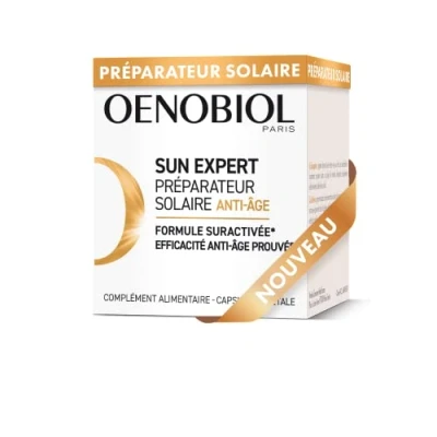 Afbeelding van OENOBIOL SUN EXPERT anti aging zonnebereider bewezen werkzaamheid versterkte celbescherming bevordert een intensieve en stralende bruining voedingssupplement 30 capsules 1 maand