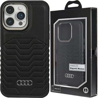 Afbeelding van Apple iPhone 15 Pro Max 6.7&#039;&#039; Audi Synthetisch Leer MagSafe Hoesje, Zwart