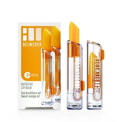 Afbeelding van BELWEDER 2 x voedende lippenbalsems met duindoornolie en zoete sinaasappelolie beschermend antioxidant regeneratie van de lippen transparante balsem voor mannen vrouwen sticks