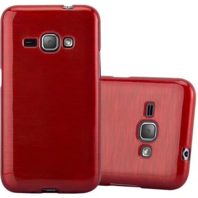 Afbeelding van Cadorabo Hoesje geschikt voor Samsung Galaxy J1 2016 in ROOD Beschermhoes van flexibel TPU silicone Case Cover Brushed design