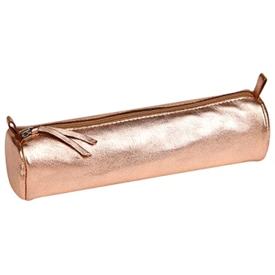Afbeelding van Clairefontaine 8687C Schooletui, rond, koper, met iriserend effect, Ø 5,5 x 22 cm, van echt lamsleer, schoolbenodigdheden, etui kleurpotloden, pennenhouder
