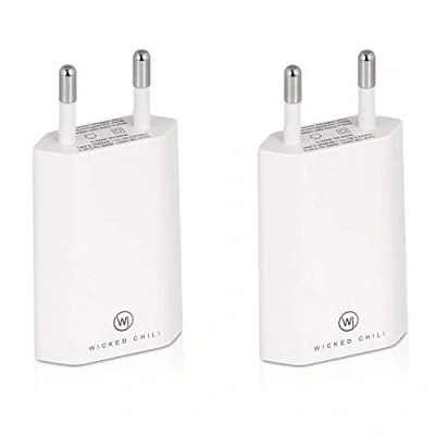 Afbeelding van Wicked Chili 2 x Pro Series Power adapter USB compatibel met Apple iPhone, Samsung Galaxy/telefoonoplader, Plug (1 A, 5 V), wit