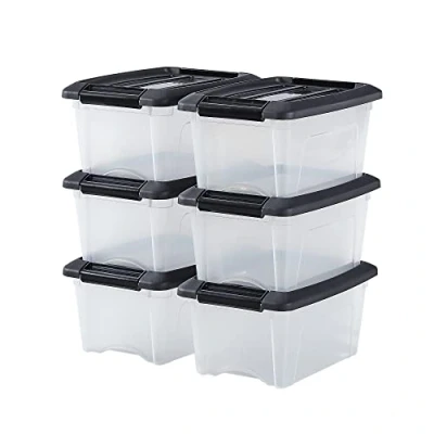 Afbeelding van Iris Ohyama, NTB 5 Kleine kunststof opbergdoos met deksel, l, 6 stuks, zwart, sluitclips, handgreep, stapelbaar, robuust en duurzaam, voor slaapkamer, kleedkamer, kantoor,