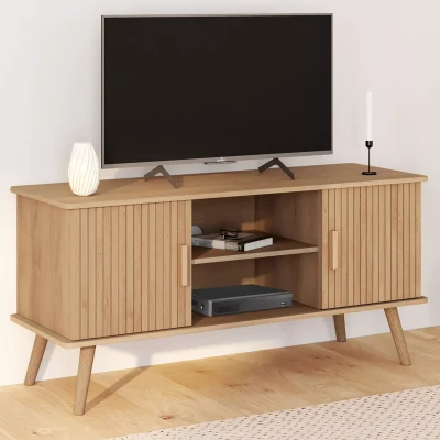 Image de Meuble TV 110 cm JULIETTE 2 portes effet lattes