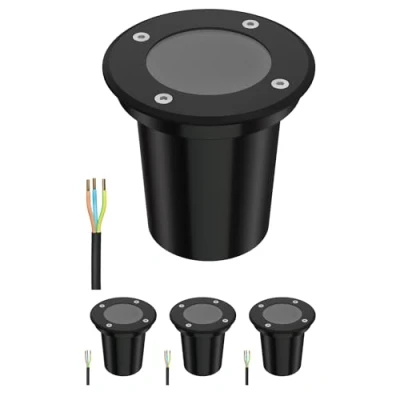 Afbeelding van ledscom.de BOLI 4 stuks vloerinbouwlampen voor buiten, IP67, zwart, rond, 108 mm Ø, 1 x GU10 max. 15 W, mat