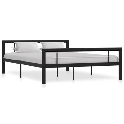 Afbeelding van Bedframe metaal zwart en wit 140x200 cm