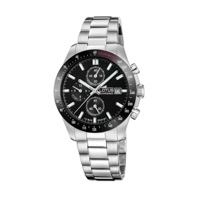 Afbeelding van LOTUS Herenhorloge 18994/8 Chrono 316l roestvrij stalen kast zilver armband zilver, zwart, zwart.