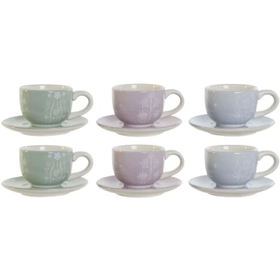 Afbeelding van Set van koffiekopjes DKD Home Decor Blauw Wit Groen Lila Metaal 180 ml