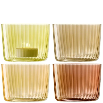 Afbeelding van L.S.A. Gems Theelicht Houder 6 cm Set van 4 Stuks Assorti Orange / Glass