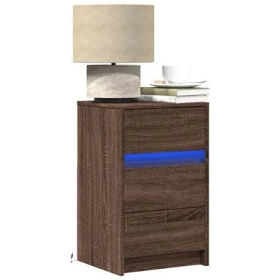 Image de vidaXL Armoire de chevet et lumières LED chêne marron bois ingénierie852031