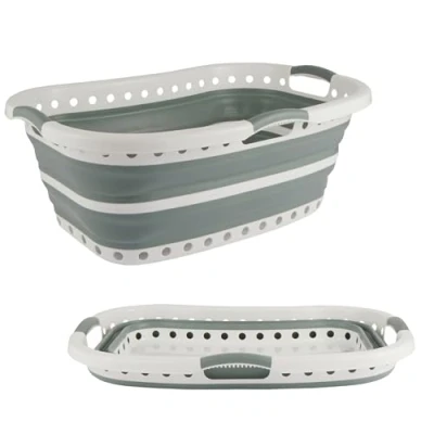 Afbeelding van Beldray LA072979GRNFEU7 Opvouwbare wasmand inhoud 37 l, antislip handgrepen, gebogen vorm en heupvormig design voor eenvoudig opbergen manoeuvreren,