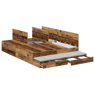 Afbeelding van vidaXL Opbergbedframe Verweerd hout Massief 140 x 190 cm