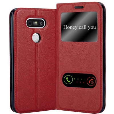 Afbeelding van Cadorabo Hoesje geschikt voor LG G5 in SAFRAN ROOD Beschermhoes met magnetische sluiting, standfunctie en 2 kijkvensters Book Case Cover Etui
