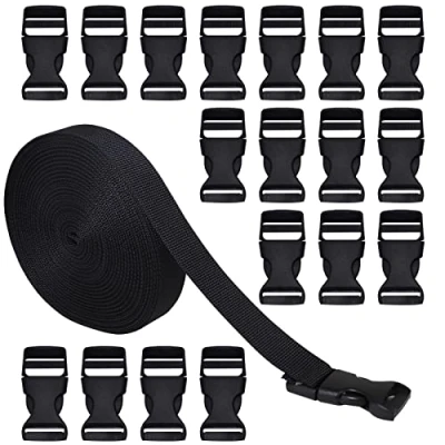 Afbeelding van RETON 20mm brede 10 Yards zwarte nylon singelband + 20 stuks verstelbare gespen plastic zijontgrendeling