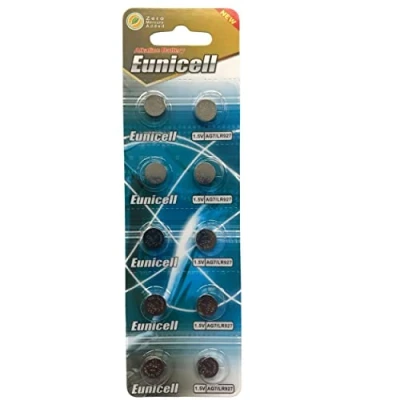 Afbeelding van 10 batterijen Eunicell AG7 alkaline button cel G7 LR57 LR57SW LR926 LR926SW SR926W L926E LR927 LR927SW 395 399