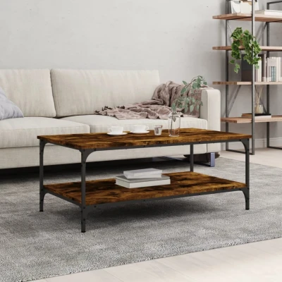 Afbeelding van Salontafel 100x55x40 cm bewerkt hout gerookt eikenkleurig