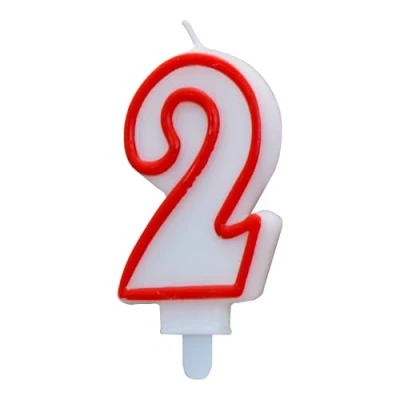 Afbeelding van ALGON Bougie d&#039;anniversaire 2 ans blanche avec bord rouge colorée et festive parfaite pour les célébrations
