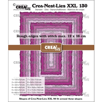 Afbeelding van Crealies Crea nest dies XXL Rechthoeken ruwe randen en stiklijn CLNestXXL130 12x16cm