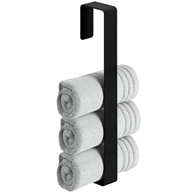 Afbeelding van WEISSENSTEIN Handdoekstang, verticaal, zelfklevend, 45 cm, roestvrij staal, zwart, wanddroger, handdoeken, zonder boren gat en schroeven