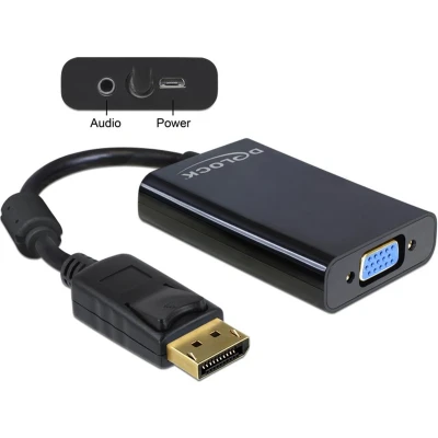 Afbeelding van DeLOCK premium DisplayPort naar VGA + audio adapter DP1.1a (1920 x 1200) / zwart 0,10 meter
