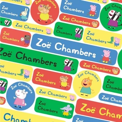 Afbeelding van Stickerscape Tupperware naambordjes voor kinderen, 46 stuks, gemengde etiketten om op te strijken en plakken, school, kleuterschool, schooluniformen, schrijfwaren, (Peppa &amp; Friends)
