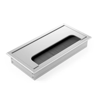 Afbeelding van ATM® Kabeldoorvoer voor kantoor, roestvrij staal met geïntegreerde borstel en klep, orde overzicht op de werkplek, rechthoekig (zilver, 80 x 160 mm)