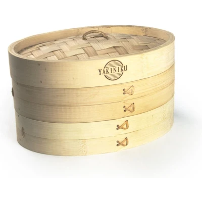Afbeelding van YAKINIKU Stoommandje Bamboe Stoommand Tweedelig Met Deksel 21x17,5cm Dim Sum Rijst Stoommanden