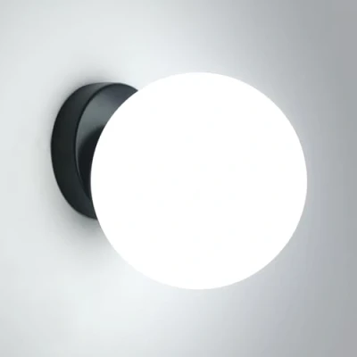 Afbeelding van Comely Moderne wandlamp in de vorm van een glazen bol, zwart, diameter 15 cm, E27 fitting, industrieel design, geen gloeilamp