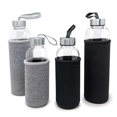 Afbeelding van Nerthus Drinkfles Glas neopreen Grijs 400ml
