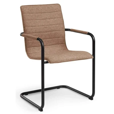 Afbeelding van Stijlvolle Design vergaderstoel voorzien van wolvilt stoffering Zwart frame Lichtbruin stof