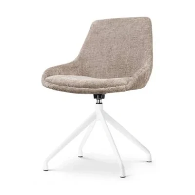 Afbeelding van Nolon Nola Isa Eetkamerstoel Draaibaar Bruin Stof Wit Onderstel Design Scandinavisch Comfortabel
