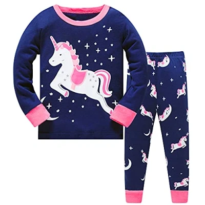 Afbeelding van LitBud Kerstmis Meisjes Pyjama 100% Katoen Giraf Nachtkleding Lange Mouw Pjs Kids Set Maat 1 7 Jaar Roze, Eenhoorn