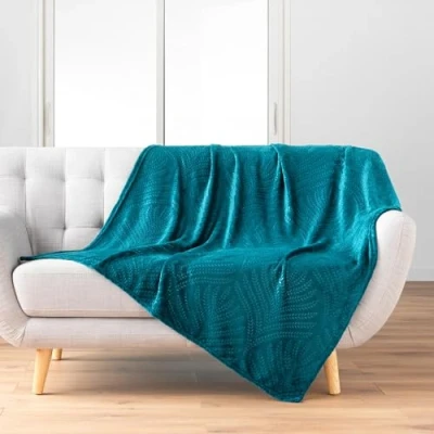 Afbeelding van douceur d&#039;intérieur, Plaid (125 x 150 cm) Nelia blauw, flanel, effen reliëf