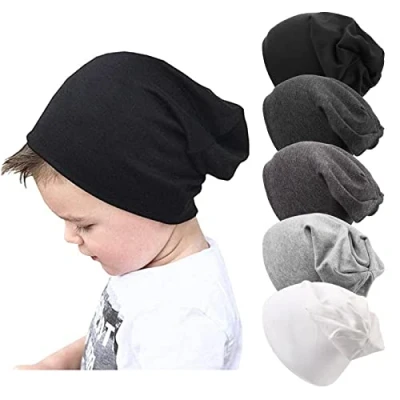 Afbeelding van DRESHOW 5 stuks uniseks kinderen Berretti Ragazzi Ragazze Morbido Carino Cappello Berretto muts baby meisjes zachte schattige pet 6 60 maanden, stuks: wit/grijs/donkergrijs/grijs zwart/zwart,