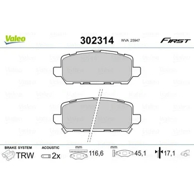 Afbeelding van VALEO 302314 Remblokkenset Achteras Incl. slijtage waarschuwingscontact Met anti kreukplaat HONDA: HR V II